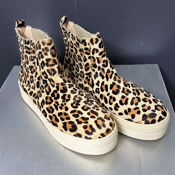 J Slides Hypo Platform High Top Sneaker Bootie Cheetah Leopard Print Calf Hair - Picture 2 of 9